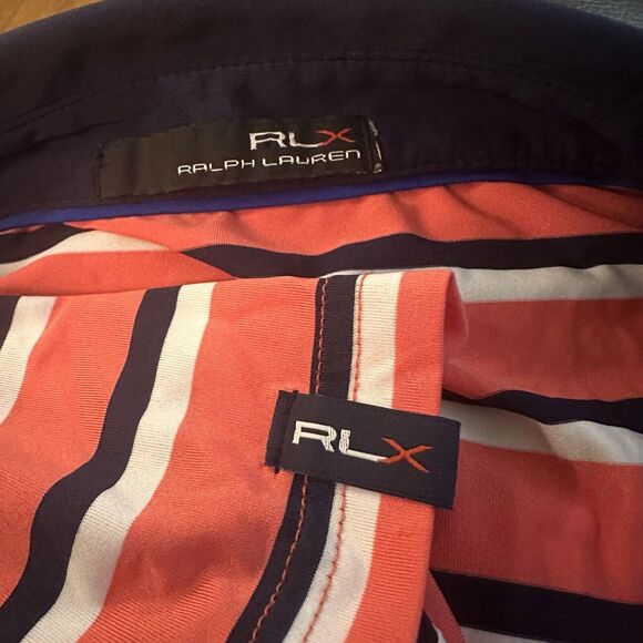 RLX Ralph Lauren Polo Mens Size XL Golf Performance Blue Orange Stripe - Picture 6 of 6